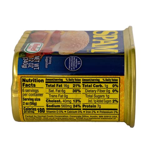 calories in spam|Calories in Hormel Spam Single Classic and Nutrition Facts